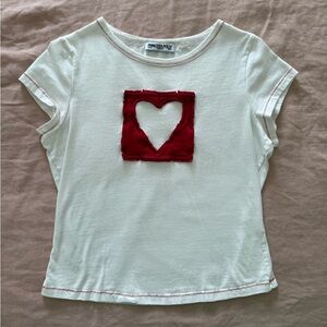 Princess Polly White Baby Tee Crop Top with Red Heart